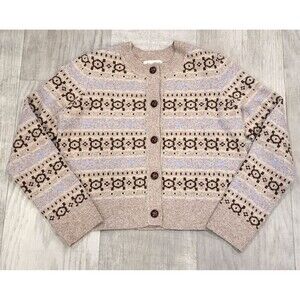 Marled Aztec Southwestern Oversized Wool Blend Cardigan Womens S Tan Neutral